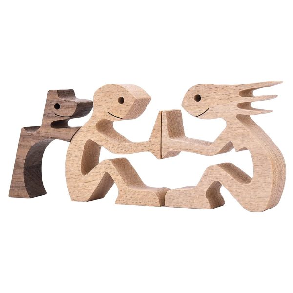 Hand-carved Wooden Puppy Family Sculpture Ornaments for Home Decor_1