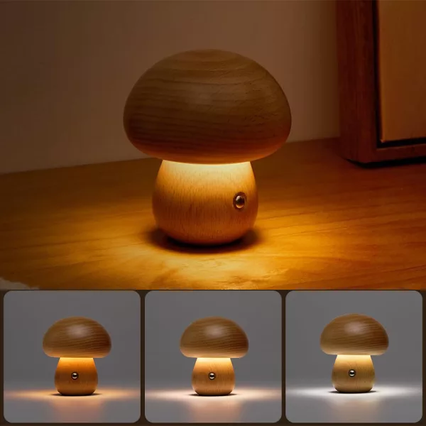 Wooden Mushroom LED Night Light for Bedroom - USB Rechargeable_8