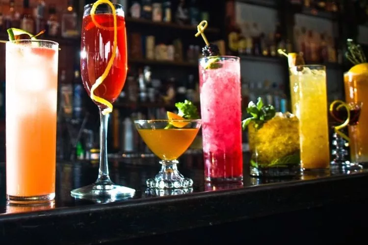 Stock image of cocktails on a bar counter 